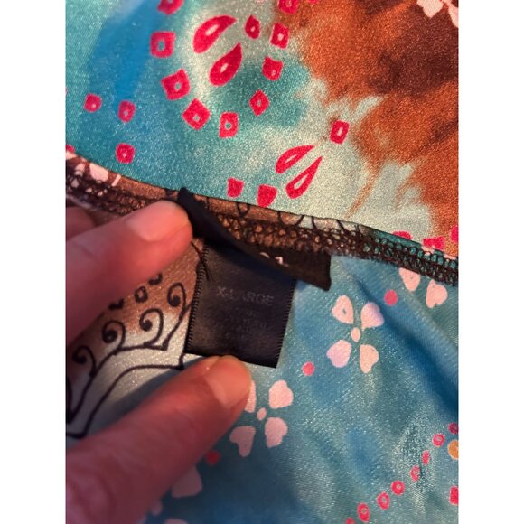 Y2K Satin Slip Dress XL Babydoll Boho Print Adjustable Straps Festival - Picture 4 of 10